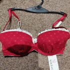 Gorgeous Knickerbox red bra 32b white bows and lace edging
