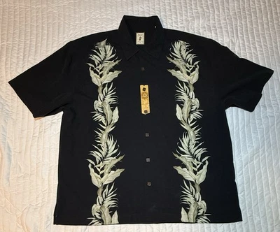 New Jamaica Jaxx Mens XXL Black Floral Hawaiian 100% Silk Button Up Shirt - Image 1 of 4