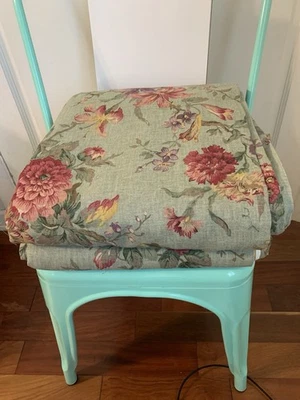 Custom Made Lined Sage Green Floral French Country Linen Curtains-51” W x90”L - Image 1 of 4