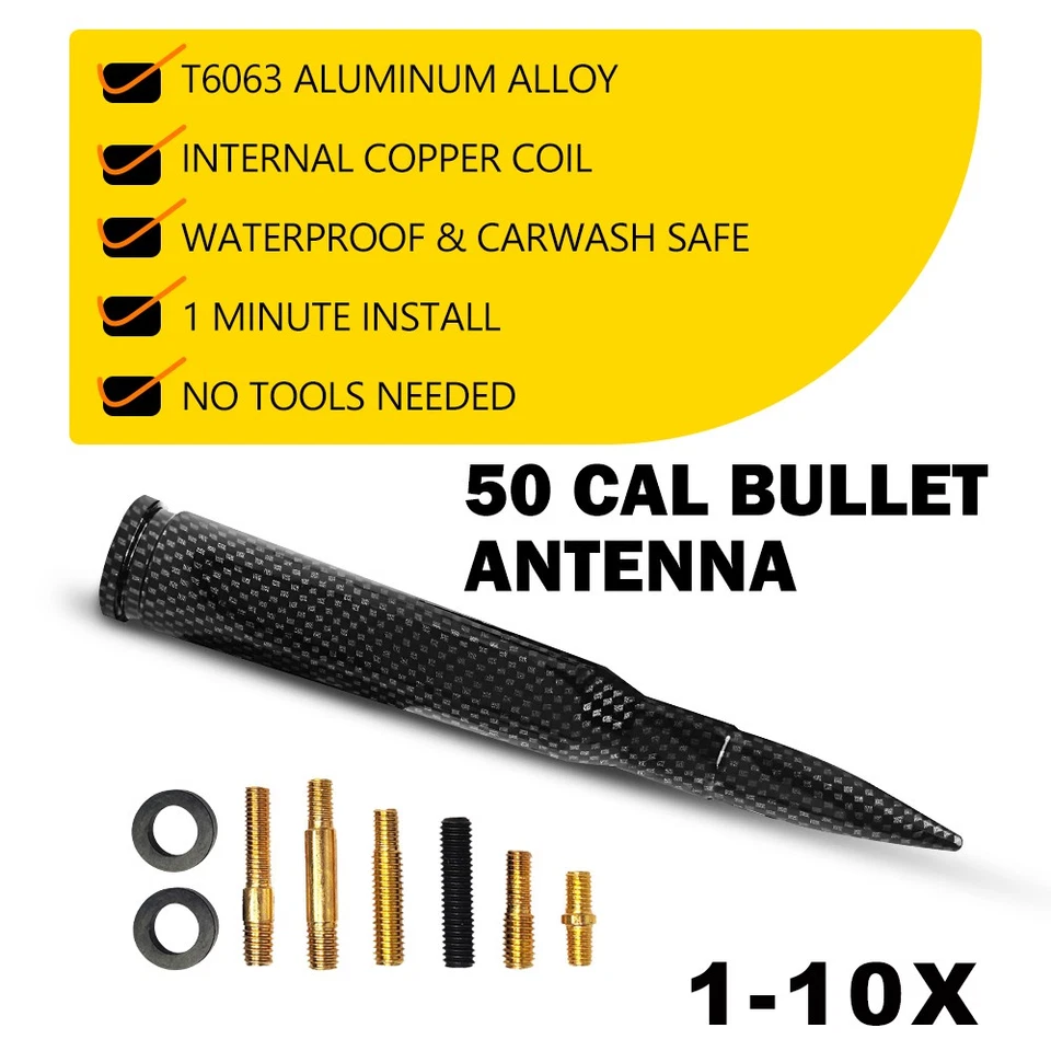 Antena bala de coche universal 14 cm negra plateada 50 Cal para Jeep Wrangler JK 2018 Foto 1 de 4