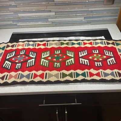 Alfombra de corredor de lana Kilim Kilm turca vintage anudada a mano 37,5 pulgadas x 15,5 pulgadas Foto 1 de 4