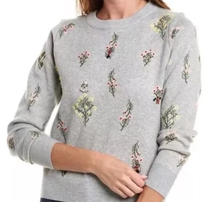 Nanette Lepore Embellished Sweater Women's Grey Floral Jeweled Spring NWT Sz XL - Picture 1 of 9