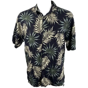Camisa Aloha Hawaiian Van Heusen Grande Bambú Negro Verde Marrón Hojas - Imagen 1 de 6
