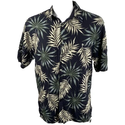 Camisa Aloha Hawaiian Van Heusen Grande Bambú Negro Verde Marrón Hojas - Imagen 1 de 4