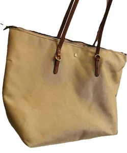 LAUREN RALPH LAUREN KEATON SCHULTERTASCHE BEUTELTASCHE BRAUN LEDERBESATZ GOLDENER REISSVERSCHLUSS - Bild 1 von 11