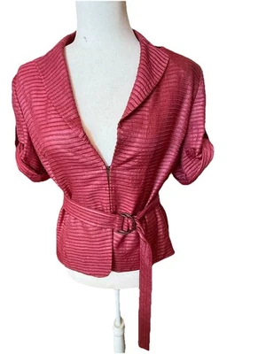 Cinturón Chaqueta Manga Corta Akris Punto Frambuesa Rayas Texturizada Seda Talla 10 Foto 1 de 4