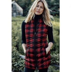 NWT J. Jill Buffalo Plaid Puffer Quilted Down Vest Outdoor Preppy Black Red 2X - Picture 1 of 8