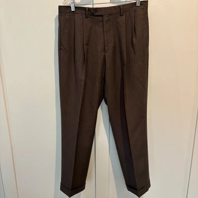 Pantalones de vestir Ralph Lauren para hombre marrón jaspeado plisados 34x30 pantalones con dobladillo con puños Foto 1 de 4