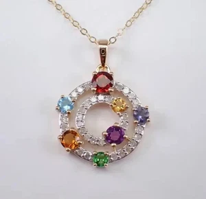 2Ct Round Lab Created Multicolor Circle Women's Pendant 14K Yellow Gold Plated - Picture 1 of 7