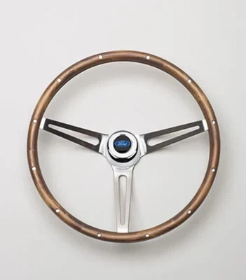 1949-95 FORD BLUE OVAL 15" WOOD STAINLESS STEERING WHEEL MUSTANG BRONCO F100 - Image 1 of 2