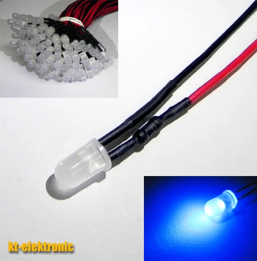 5 x 5mm LED blau matt/diffus mit 20cm Kabel für 12V DC verkabelt mit Widerstand - Bild 1 von 1