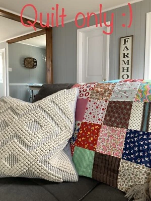 Vintage Hand Made Patchwork 4.5" Random Block Quilt approx 41” x 31” Baby - Image 1 of 4