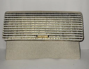 STELLA & DOT ivory White Gold Metallic Stripe Woven Clutch Handbag - Picture 1 of 9