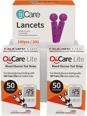 100 tiras reactivas de glucosa y 100 lancetas para análisis de sangre para diabé Foto 1 de 4