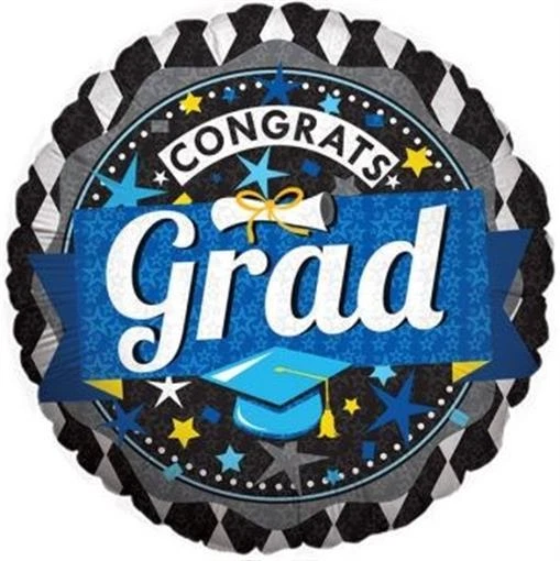 Decoraciones de globos de aluminio Argyle azul y negro graduado Graduation Congrats Foto 1 de 1