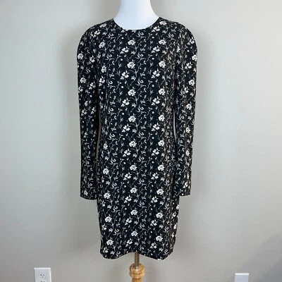 Club Monaco Dress 8 Black White Floral Mini Long Sleeve Kaisle Sheath Womens - Image 1 of 4