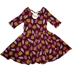 Dot Smile Girls Sz 3 4 Purple Autumn Ballerina Dress Leaf Leaves 3/4 Sleeve NWT - Picture 1 of 3