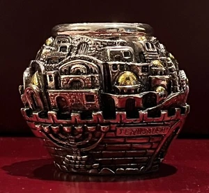 925 versilbert JERUSALEM Stadtbild KERZENHALTER Metall Kunst Wohnkultur - Bild 1 von 4