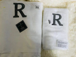Avanti Script Monogram One Fingertip Towel Plus One Bath Towel Letter “R" - Picture 1 of 5