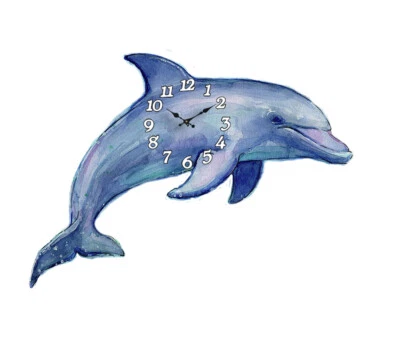 IMPORTED Dolphin Clock Die Cut 14.5" Wood Wall Clock Ocean Beach Nautical Tropical New
