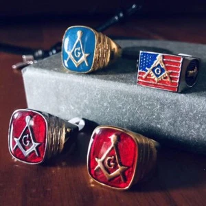 Enamel Masonic Symbol Signet Ring Stainless Steel Men Women Freemason Biker Ring - Picture 1 of 20