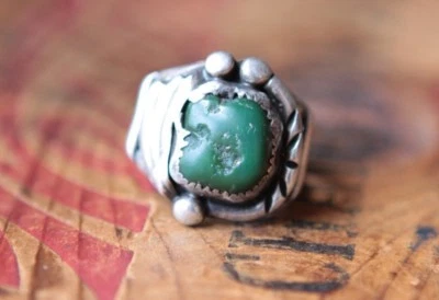 Anillo turquesa vintage hecho a mano de plata esterlina para hombre 11,4 g talla 11,75 Foto 1 de 4