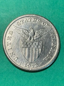 US PHILIPPINES ONE PESO 1912-S SEMI KEY DATE SCARCE XF/AU DETAILS #643 - Picture 1 of 2