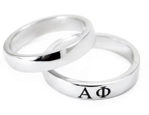 Anillo de banda delgada de plata esterlina Alpha Phi Sorority con esmalte negro - nuevo** - Imagen 1 de 2