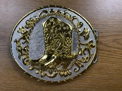 Large Gold and Silver Tone Cowboy Boots Belt Buckle - Image 1 of 3