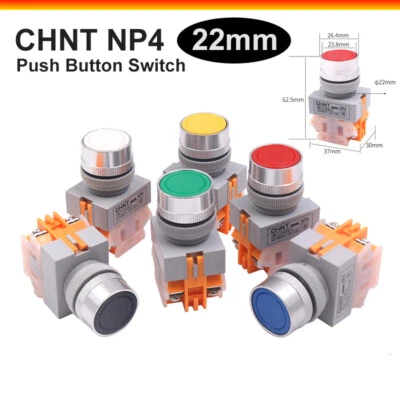 CHNT NP4 Round DPDT Momentary Push Button Switches 22mm On/Off NC NO 10A - Image 1 of 4