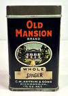 Vintage OLD MANSION advertising Whole Ginger Spice Tin Richmond, VA.