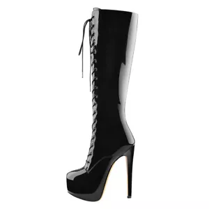 Onlymaker Women Sexy Platform Front Lace-Up Stretch Over The Knee High Heel Boot - Picture 1 of 10