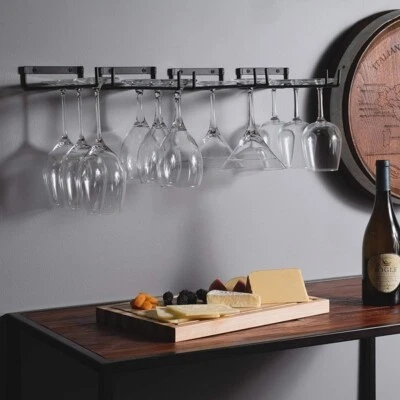 1-5 Wine Glass Holder Iron Cabinet and Bar Hanging Rack Storage Rail Low Profile - Image 1 of 4