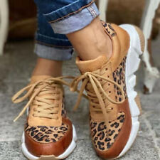 Women's Low-top Casual Shoes Round Toe Front Lace-up Leopard Print Sport