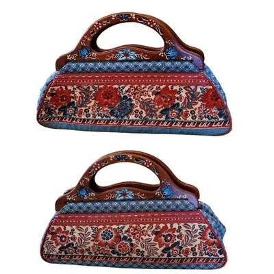 Vintage Isabella Fiore Multi-color Beaded and Hand Painted Wood Handle Handbag - Image 1 of 4