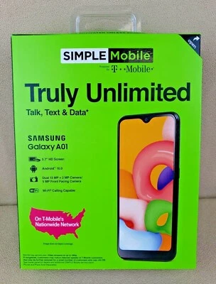 Simple Mobile Samsung Galaxy A01 4G LTE Prepaid Smartphone, 16GB SEALED - Image 1 of 4