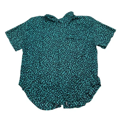 Camisa envolvente para mujer M verde manga corta cuello botón frontal blusa Foto 1 de 4