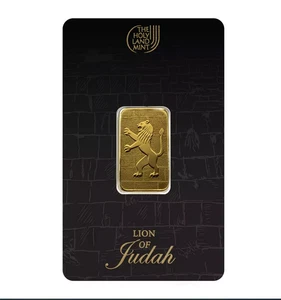 5 Gram 999.9 Fine Solid Gold Lion Of Judah Certified Bullion Bar 24k Solid Rare - Picture 1 of 4