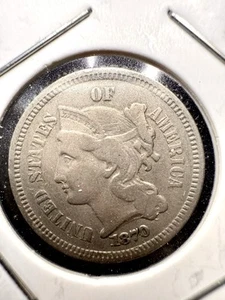 1870 3¢ Nickel – Tough Year – Vintage U.S. Coin - Picture 1 of 4