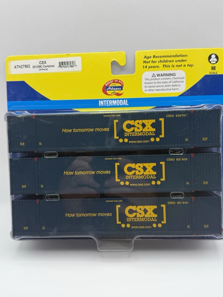 HO Athearn CSX 53’ CIMC Container 3-Pack ATH27982 – Factory Sealed RTR - Image 1 of 2