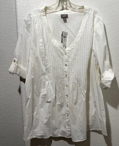 Neu mit Etikett J Jill weiße Baumwolltunika Oberteil Biesenfalten Rollriegelärmel Gr. XL entspannt - Bild 1 von 9