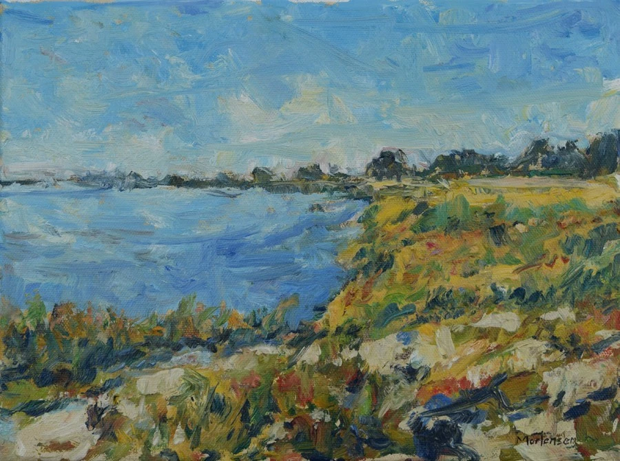 Arte Original Pintura al Óleo por RM Mortensen "The Salt Marsh" Beach Ocean Bay Foto 1 de 1