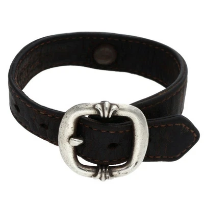 Chrome Hearts Size 9 Gunslinger Cross Ball Leather Bracelet (Silver Brown  KED57 - Image 1 of 4