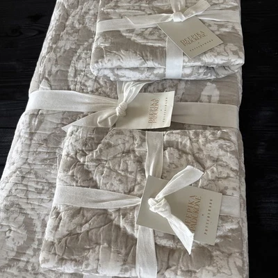 3 Pcs Set Pottery Barn Deepika Padukone Queen Quilt + 2 Euro Shams Neutral NWT - Image 1 of 4