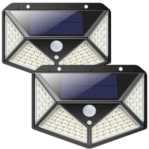 2x Black LED Solar PIR Motion Sensor Light Outdoor Security Garden Waterproof - Picture 1 of 6