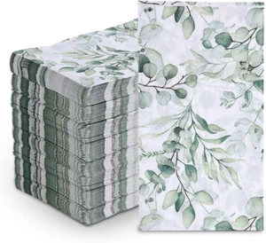 100Pcs Disposable Greenery Guest Napkins Paper Disposable Hand Towels Green Leav - Picture 1 of 7