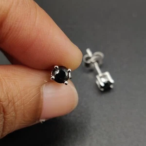 5mm Round Solitaire Small Simulated Black Diamond Earring 14k White Gold Plated - Picture 1 of 7