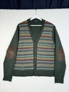 Brooks Brothers Lambswool Cardigan Elbow Patches - Green Multicolor -XL Fits M/L - Imagen 1 de 12