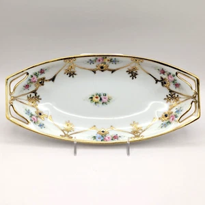 Nippon Morimura Antique Celery Dish Hand Painted Floral Gold Moriage Early 1900s - Picture 1 of 14
