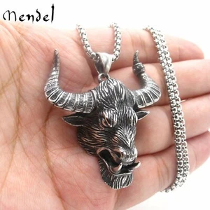 Collar colgante cabeza de toro pesada grande punk de MENDEL para hombre cadena de acero inoxidable de buey - Imagen 1 de 9